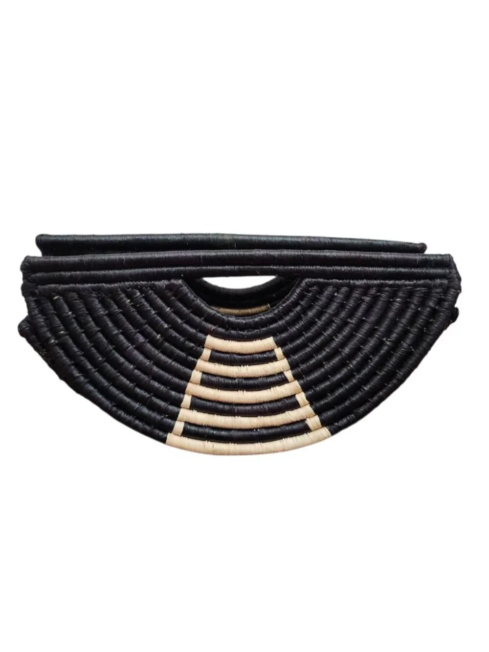 EILAF Large Half Moon Raffia Top Handle Bag Black Woven Straw Clutch Boho Design - Picture 2 of 13